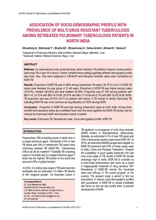 Association of socio-demographic profile with prevalence of MDR-TB among retreatment pulmonary TB patients in North India [printed text] / Chaudhary, A., Author; Tariq, M., Author; Anantha, S., Autho