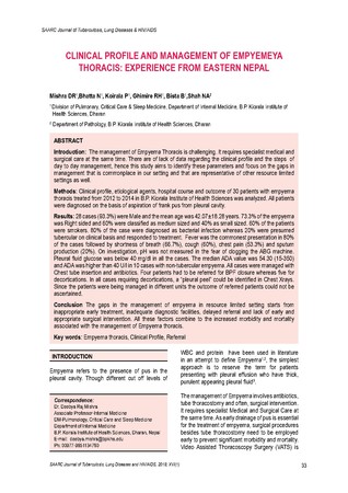 Clinical profile and management of empyema thoracis: experience from eastern Nepal [printed text] / Mishra, DR, Author; Bhatta, N, Author; Koirala, P, Author; Ghimire, RH, Author; Bista, B, Author; S