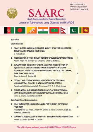 SAARC Journal of Tuberculosis ,Lung Diseases and HIV/AIDS Vol. IX No 1 2016 [printed text] / STAC, Author